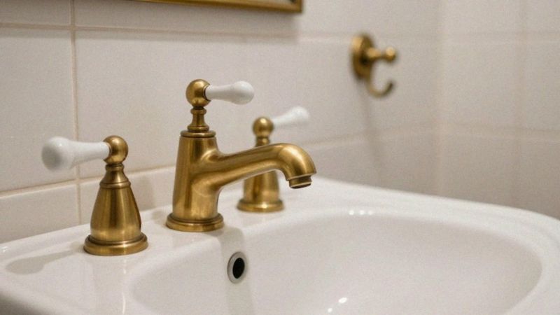Jak łączyć mosiądz z porcelaną w łazience retro?