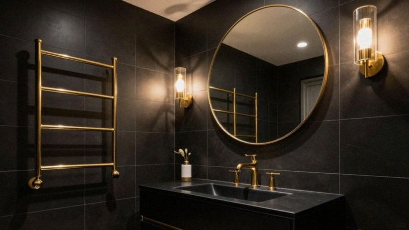 Jak łączyć czerń i złote akcenty w łazience glamour?