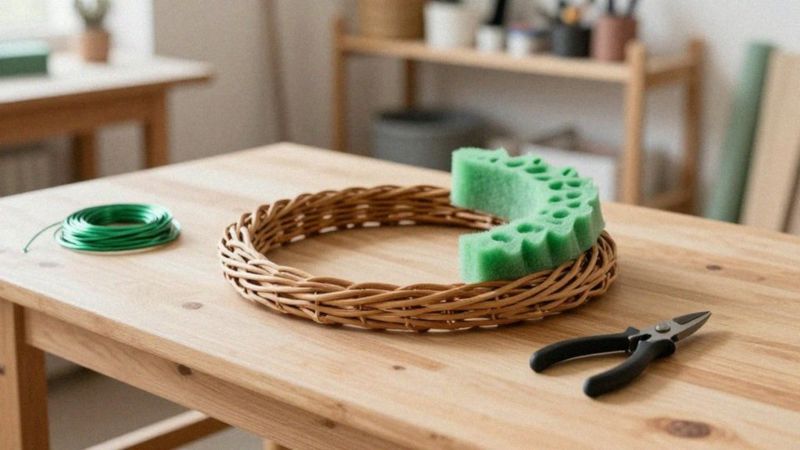 Jak zamocować gąbkę i drucik florystyczny w stroiku?