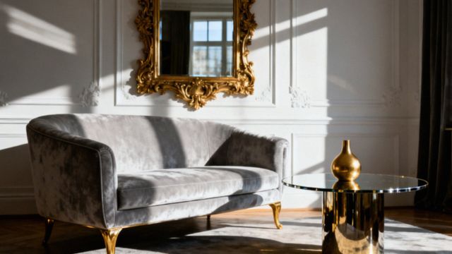 Salon w bloku w stylu glamour — elegancja i funkcjonalność w małej przestrzeni