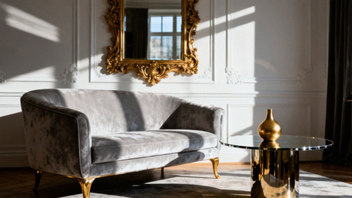 Salon w bloku w stylu glamour — elegancja i funkcjonalność w małej przestrzeni