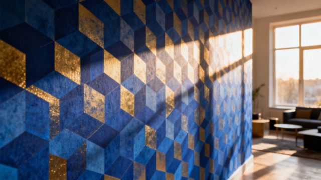 Niebieska tapeta geometryczna — jak wybrać idealny wzór i kolor?
